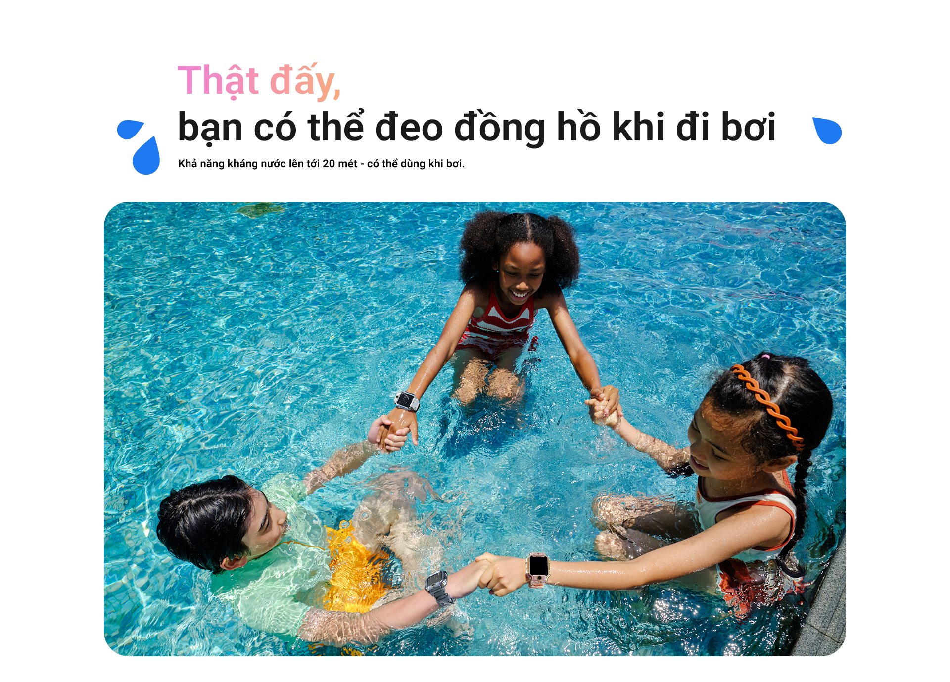 Thật đấy, bạn có thể đeo đồng hồ khi đi bơi Khả năng kháng nước lên tới 20 mét - có thể dùng khi bơi.