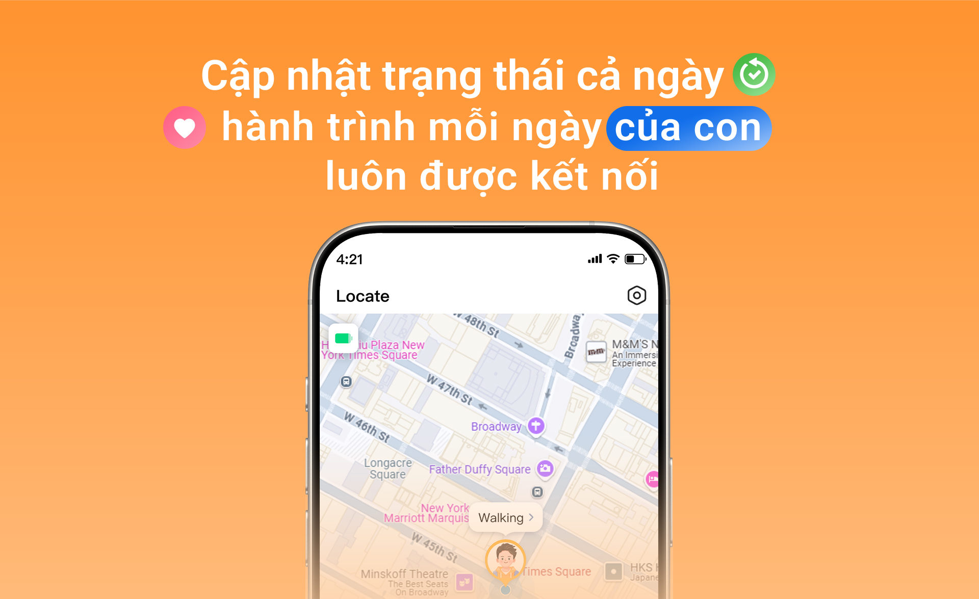 Cập nhật trạng thái cả ngày hành trình mỗi ngày của con luôn được kết nối